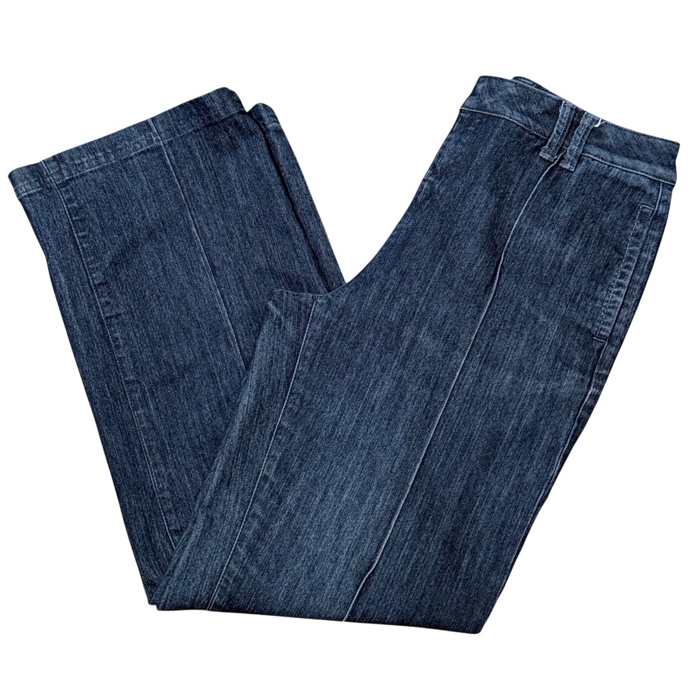 Coldwater Creek Wide Leg Trouser Jeans 10 Dark Wash Pintuck Front Stretch Denim